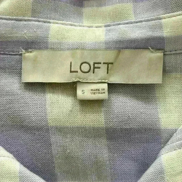 EUC  Loft Pastel Purple Gingham Plaid Linen Dolman Henley Top Size Small - Picture 4 of 5